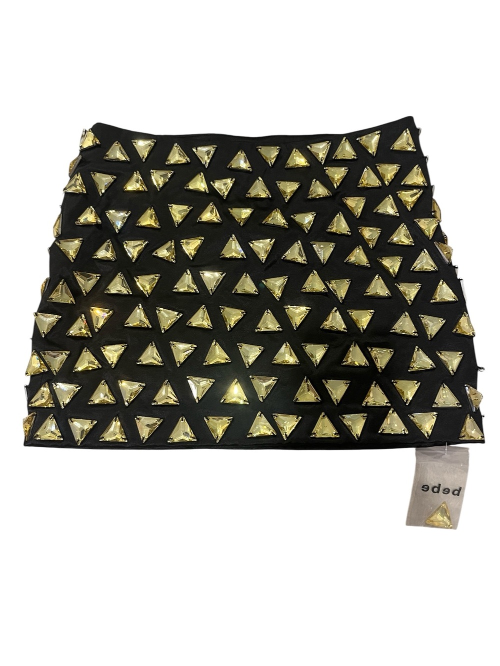bebe Black Mini Skirt with Gold Triangular Studs Size 0 NWT New!